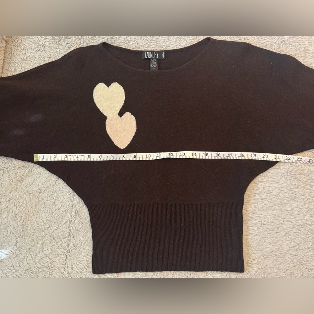 Laundry By Shelli Segal Y2K Brown, Cream Fitted Batwing Cashmere & Silk Sweater - Picture 9 of 14
